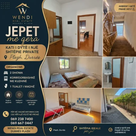 Durres, ofroj JEPET ME QERA – KATI I DYTË I NJË SHTËPIE PRIVATE | PLAZH, DURRËS 250 €