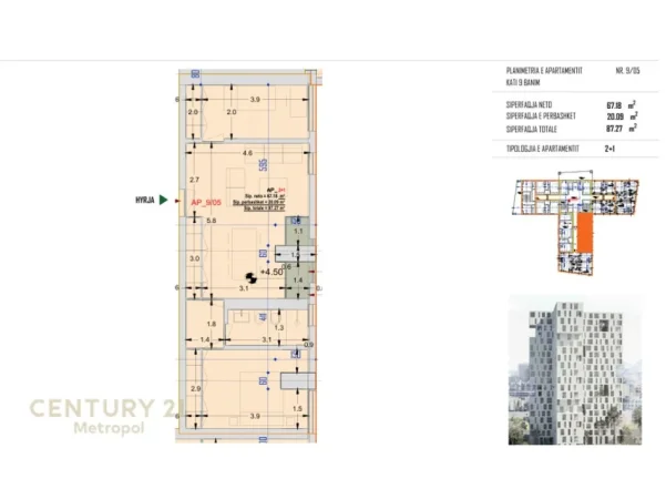 Tirane, shes apartament 2+1+Aneks+Ballkon Kati 9, 87 m² 161.500 € (REZIDENCA HARMONI)