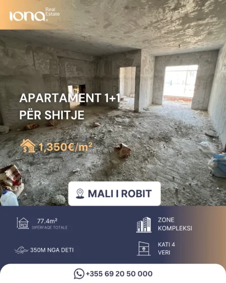 Mali Robit, shitet apartament 1+1 Kati 4, 77 m² 104.500 € (350 m larg detit)