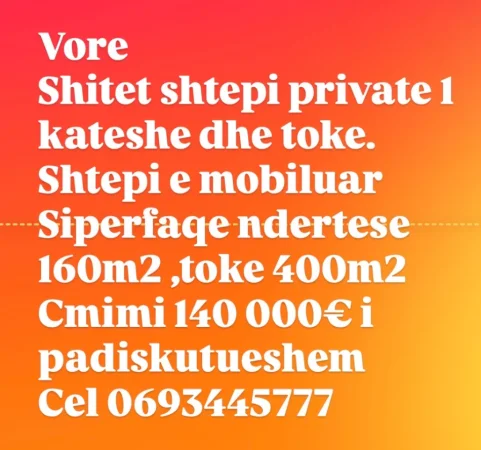 Tirane, shitet shtepi Kati 0, 140.000 € 