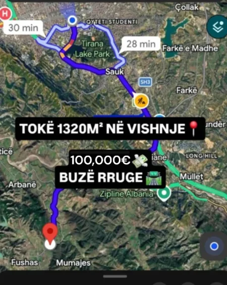 ⛰️ SHITET: Tokë ARË 1320 m² ( VISHNJE - TEG 🟣) 📍Me Mes të Natyrës 🌳 100.000€ Akes Direkt Buzë Rrugës 🔥🛣️