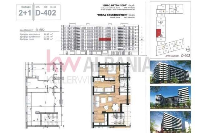 Tirane, shitet apartament 2+1+BLK Kati 4, 99 m² 139.000 Euro (PARALLEL LIVING RESIDENCE, DON BOSKO)