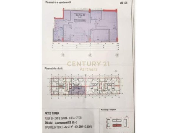 Tirane, shitet apartament 2+1+BLK Kati 8, 118 m² 129.250 Euro