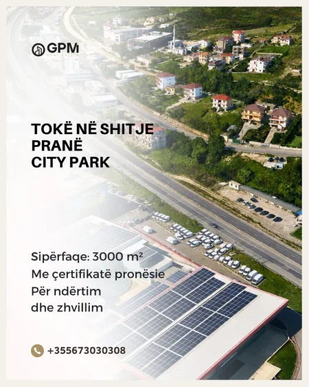 Shitet tokë pranë City Park, me pozicion strategjik dhe certifikatë pronësie, e përshtatshme për ndërtim, zhvillim dhe investim afatgjatë