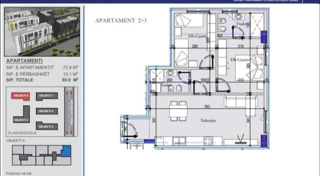 Tirane, shitet apartament 2+1+BLK Kati 7, 859 m² 85.900 Euro (29 nentori)