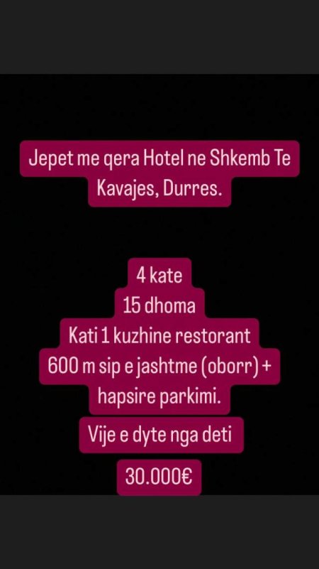 Durres, jepet me qera hotel Kati 4, 800 m² 2.500 Euro (Shkembi i kavajes)