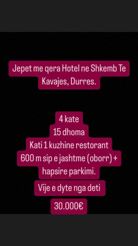 Durres, jepet me qera hotel Kati 4, 800 m² 2.500 Euro (Shkembi i kavajes)