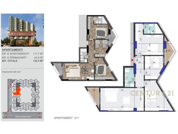 Tirane, shes apartament 3+1+2+BLK 143 m² 207.000 Euro (Rruga "Dritan Hoxha", Zogu I Zi)