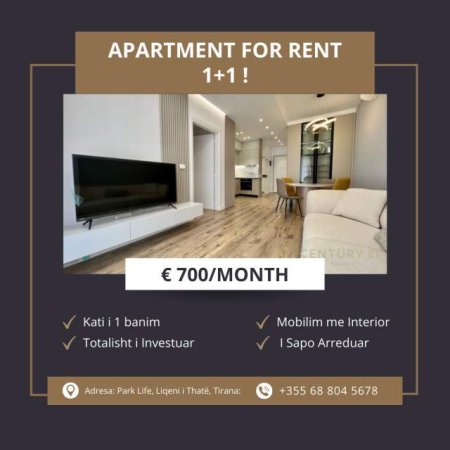 Tirane, jepet me qera apartament 1+1+BLK Kati 1, 60 m² 700 Euro (Park Life, Liqeni i Thatë)