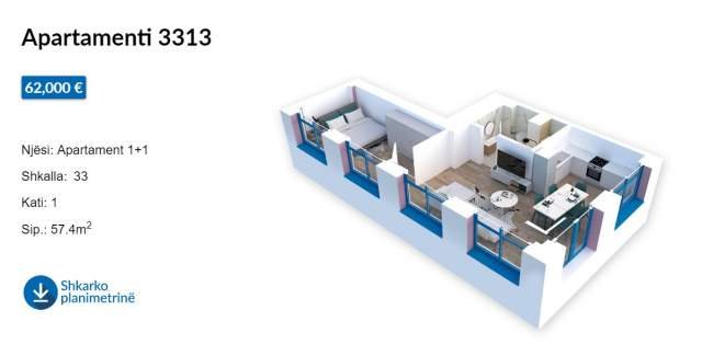 Tirane, shes apartament 1+1 Kati 1, 58 m² 62.000 Euro (Rruga Pasho Hysa)