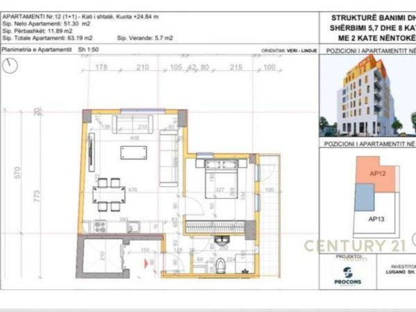 Tirane, shitet apartament Kati 7, 69 m² 130.000 Euro (Rruga Inajete Dumi)