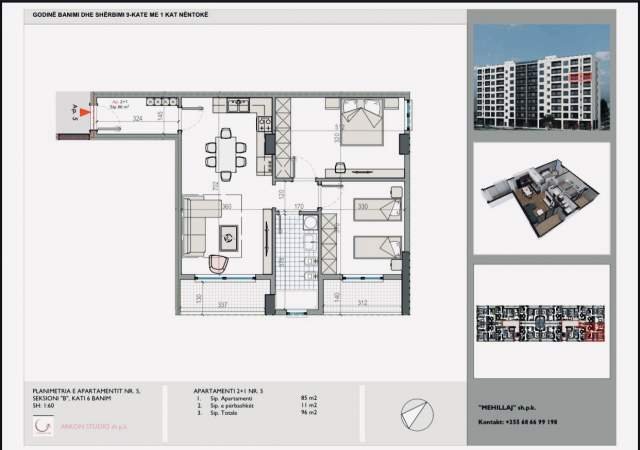 Tirane, shes apartament 2+1 Kati 6, 96 m² 57.600 Euro (Kamez)