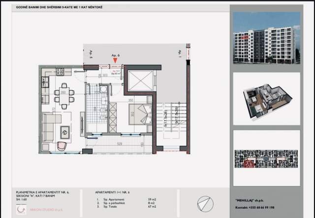 Tirane, shes apartament 1+1 Kati 7, 67 m² 41.000 Euro (Kamez)