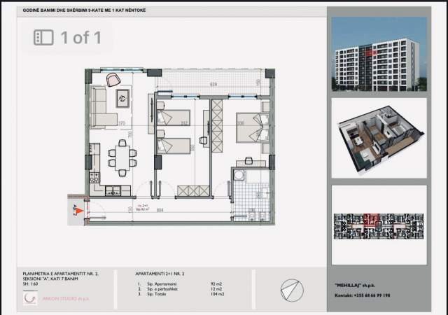 Tirane, shes apartament 2+1 Kati 7, 104 m² 64.000 Euro (Kamez)