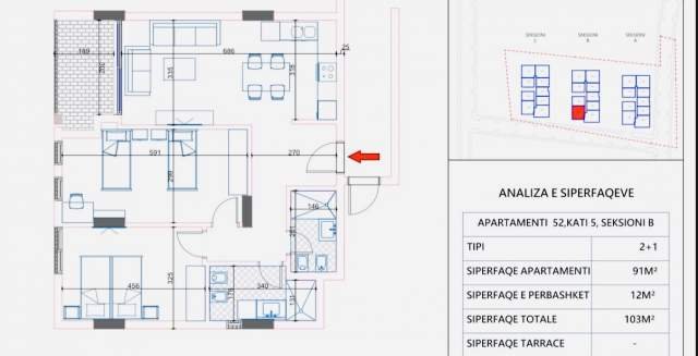 Vlore, shes apartament 1+1 Kati 5, 69 m² 1.000 Euro/m2 (Orikum)