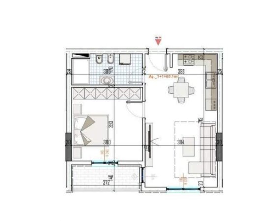 Tirane, shitet apartament 1+1 Kati 6, 68 m² 58.000 Euro (UNAZA E MADHE)