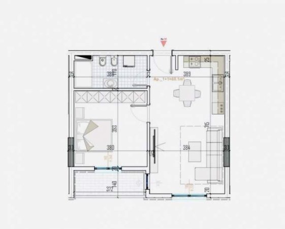 Tirane, shes apartament 1+1 Kati 1, 63 m² 58.000 Euro