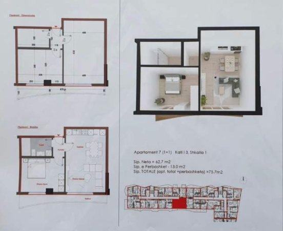 Lezhe, shitet apartament ne plazh 1+1+BLK Kati 3, 76 m² 83.000 Euro