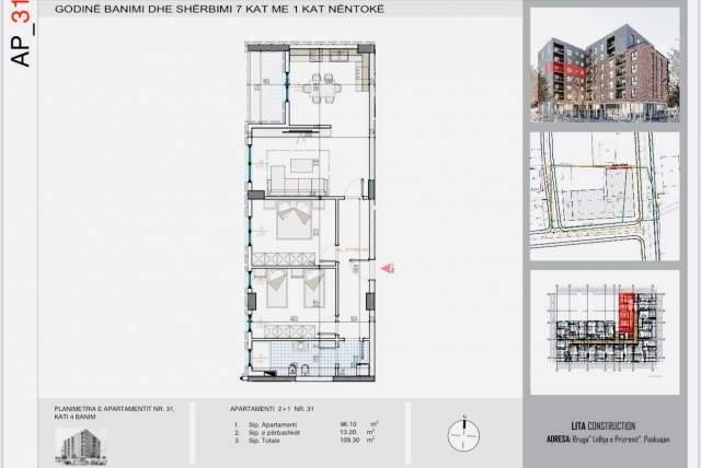 Tirane, shes apartament 2+1 Kati 2, 93 m² 920 Euro/m2 (Unaza e madhe)