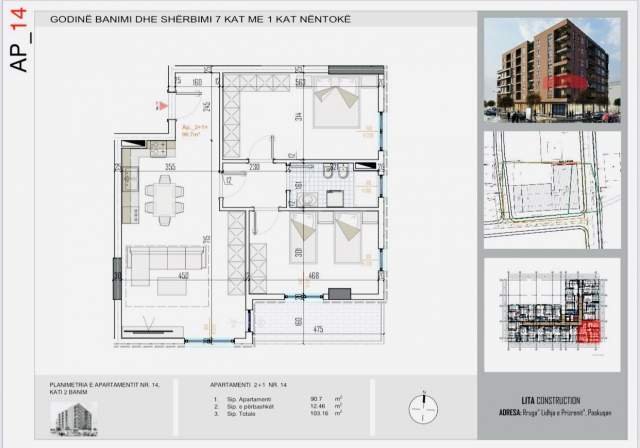 Tirane, shes apartament 2+1 Kati 2, 93 m² 920 Euro/m2 (Unaza e madhe)