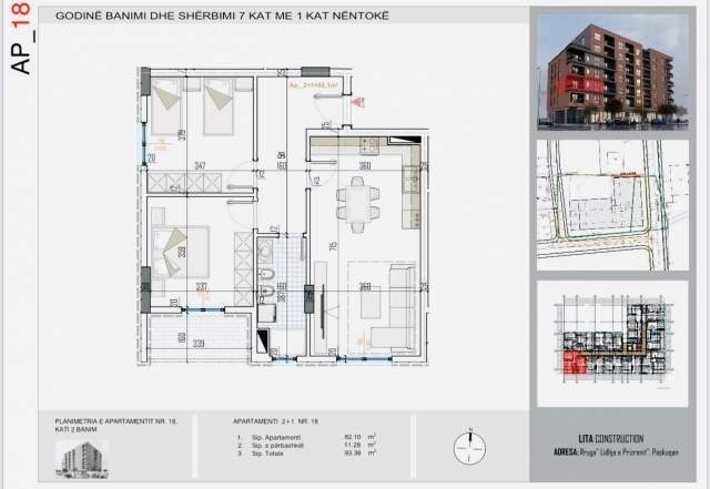 Tirane, shes apartament 2+1 Kati 2, 93 m² 920 Euro/m2 (Unaza e madhe)