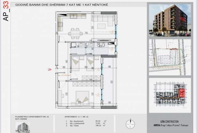 Tirane, shes apartament 2+1 Kati 2, 93 m² 920 Euro/m2 (Unaza e madhe)