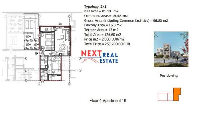 Orikum, shitet apartament 2+1+BLK Kati 4, 126 m² 253.200 Euro (Rradhime, Vlore)