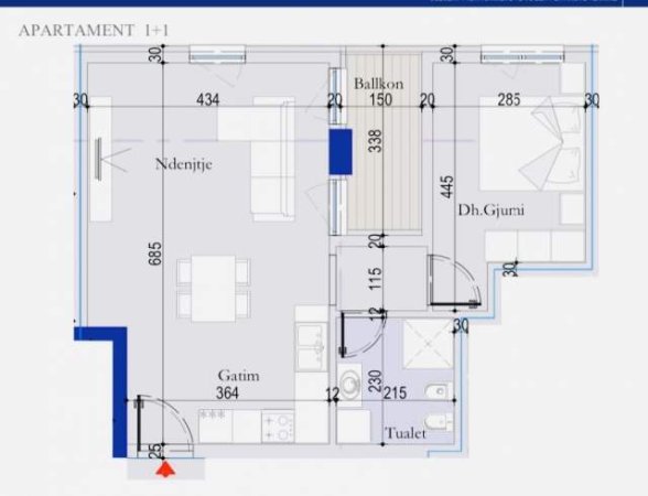 Tirane, shes apartament 1+1 Kati 1, 62 m² 1.000 Euro/m2