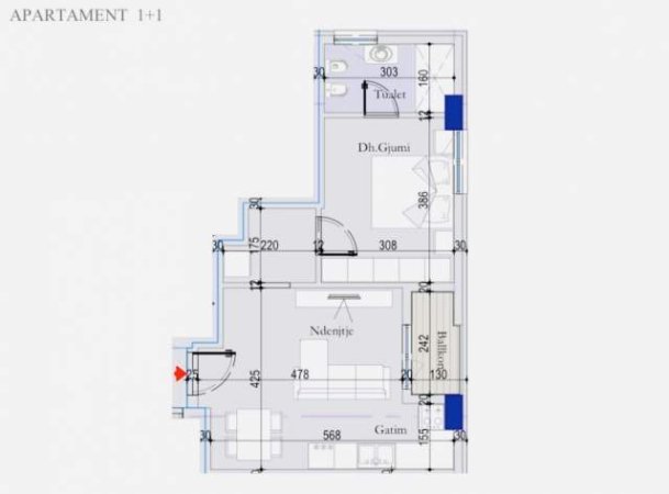 Tirane, shes apartament 1+1 Kati 1, 62 m² 1.000 Euro/m2