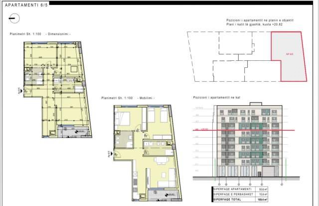 Tirane, shitet apartament 2+1+BLK Kati 6, 109 m² 1.400 Euro (Jordan Misja)