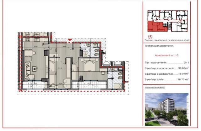 Tirane, shitet apartament 2+1+A+BLK Kati 5, 116 m² 1.500 Euro (Rr Bulevardi i ri)