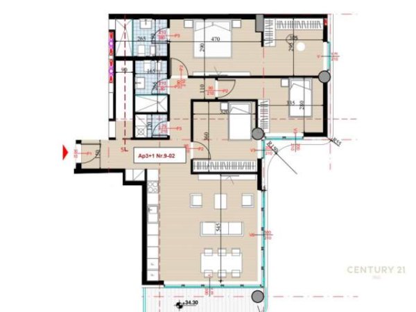 Tirane, Shesim Apartament 3+1 te Stadiumi Air Albania, Kati 9, 151 m² 525.000 Euro (Stadiumi Air Albania)