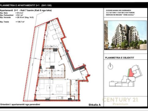 Tirane, shitet apartament 2+1 Kati 8, 125 m² 211.419 Euro (PAZARI RI)