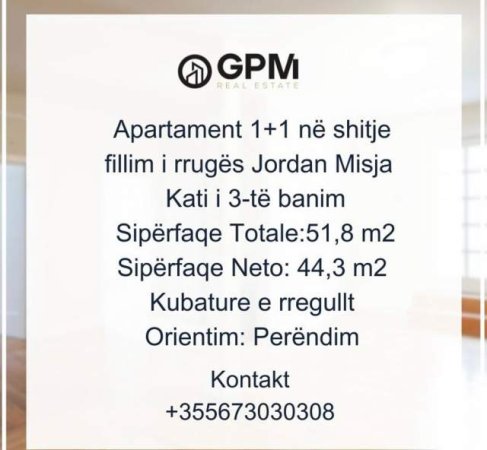 Tirane, shitet apartament 1+1 Kati 3, 51 m² 76.500 Euro ne fillim te Jordan Misja