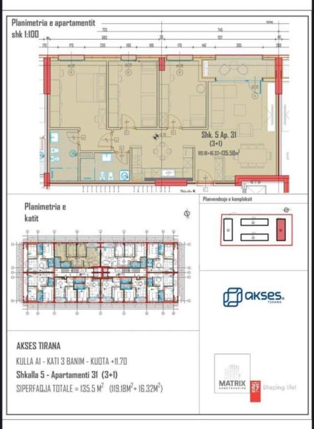 Tirane, shitet apartament 3+1+BLK Kati 3, 149.050 Euro (Akses  Tirana.)