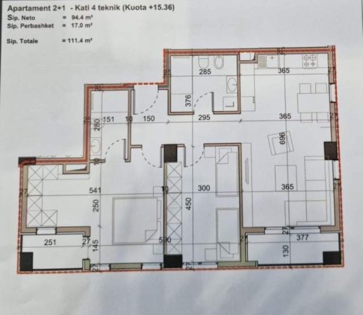 Tirane, shitet apartament 2+1 Kati 4, 111 m² 222.000 Euro (Rruga Jordan Misja)