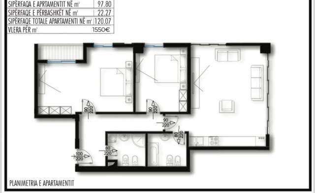 Tirane, shitet apartament 2+1+BLK Kati 5, 120 m² 186.000 Euro (RRUGA USLUGA)