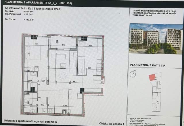 Tirane, shitet apartament 2+1 Kati 6, 112 m² 225.600 Euro