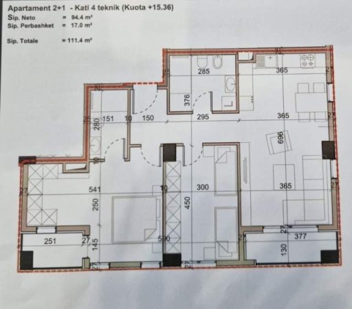 Tirane, shitet apartament 2+1 Kati 3, 111 m² 222.000 Euro (Rruga jordan Misja)
