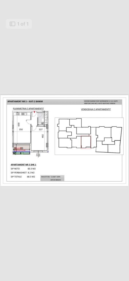 Tirane, shitet apartament 1+1+BLK Kati 2, 68 m² 1.200 Euro/m2 (Rr Dritan Hoxha)