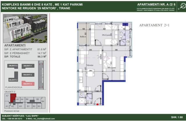 Tirane, shitet apartament 2+1+BLK Kati 2, 96 m² 96.000 Euro