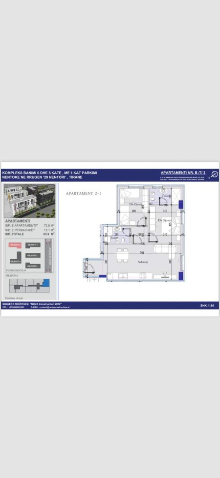 Tirane, shitet apartament 2+1+BLK Kati 4, 85 m² 79.900 Euro (Autostrada Tr-Drr, Ish Dogana)