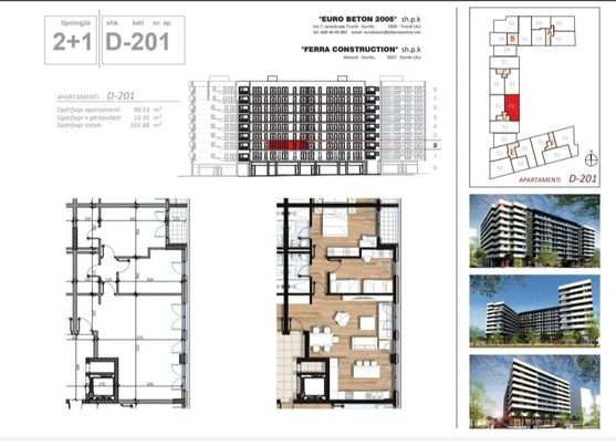 Tirane, shitet apartament 2+1 Kati 2, 104 m² 150000 (Kompleksi Paralel Living)