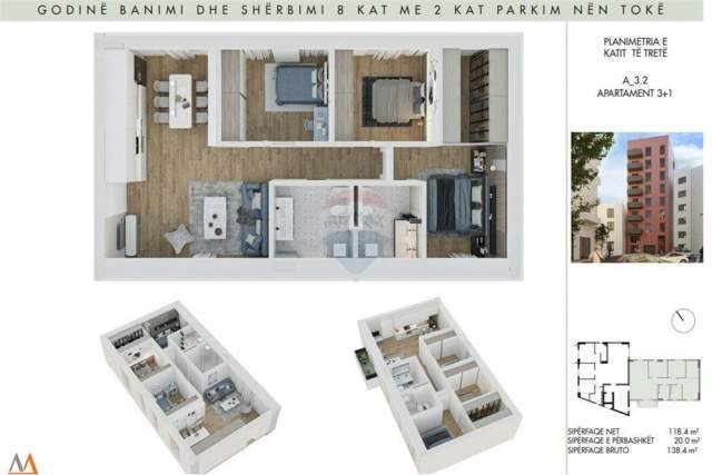 Tirane, shitet apartament 3+1 Kati 3, 118 m² 2.800 Euro/m2 (Liceu Artistik - Drejtoria e Higjenës, Shqipëri)