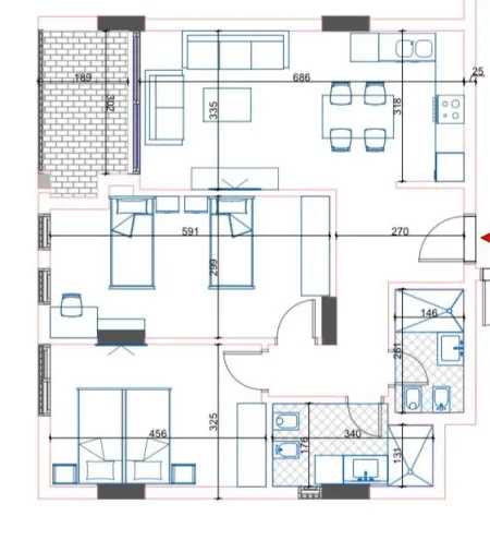 Vlore, shitet apartament 2+1 Kati 5, 106 m² 1.000 Euro (Rruga Adem Jashari)