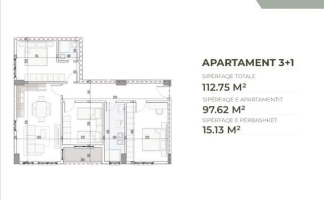 Tirane, shitet apartament 1+1, 62 m² 950 Euro/m2 (Rruga Lidhja e Prizerenit, Paskuqan)