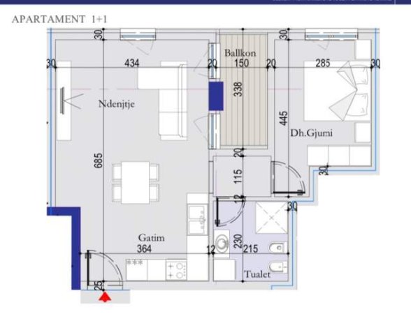 Tirane, shitet apartament 1+1 Kati 1, 71 m² 930 Euro/m2 (Rruga "29 Nentori")