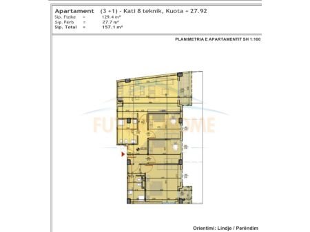 Tirane, shitet apartament 3+1 Kati 8, 157 m² 204.000 Euro (UNAZA E RE)