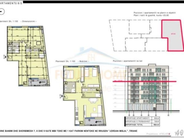 Tirane, shitet apartament 2+1+BLK Kati 6, 109 m² 153.160 Euro (Rr.Jordan Misja)