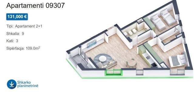 Tirane, shitet apartament 2+1+A+BLK Kati 7, 109 m² 131.000 Euro (Rruga Pasho Hysa)